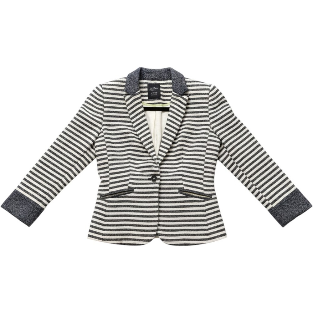 Zara Trafaluc Striped Blazer Women Size S Navy White Good Textured Jacket